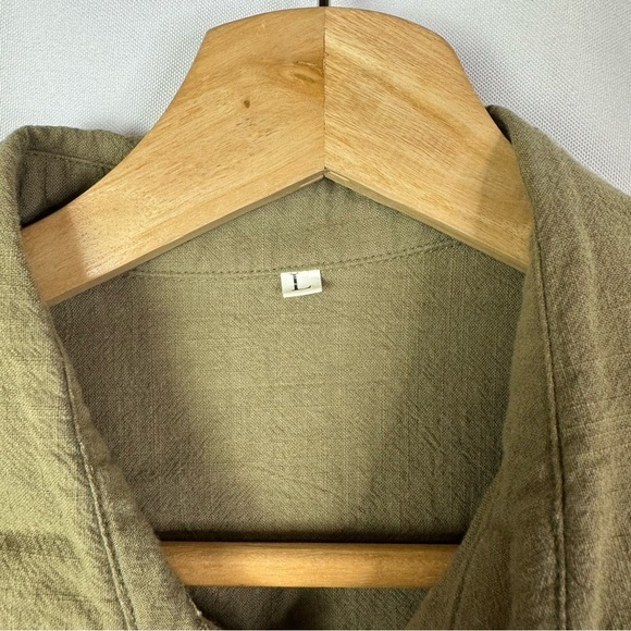 Boutique Olive Green Relaxed Fit Cotton Long Sleeve Button Down L - Picture 4 of 4